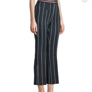 Sandro Blanche Wide Leg Cropped Pants Black White Pinstripe 40 Small